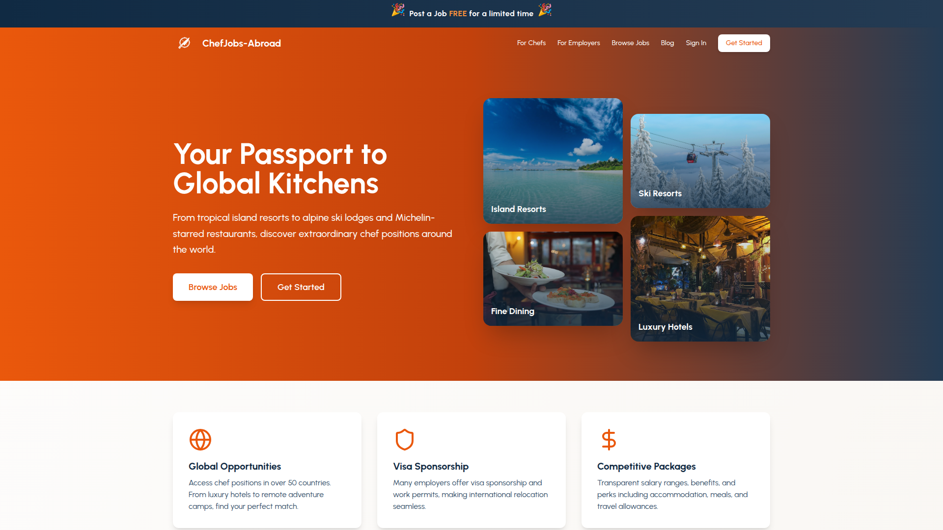ChefJobs Abroad website screenshot