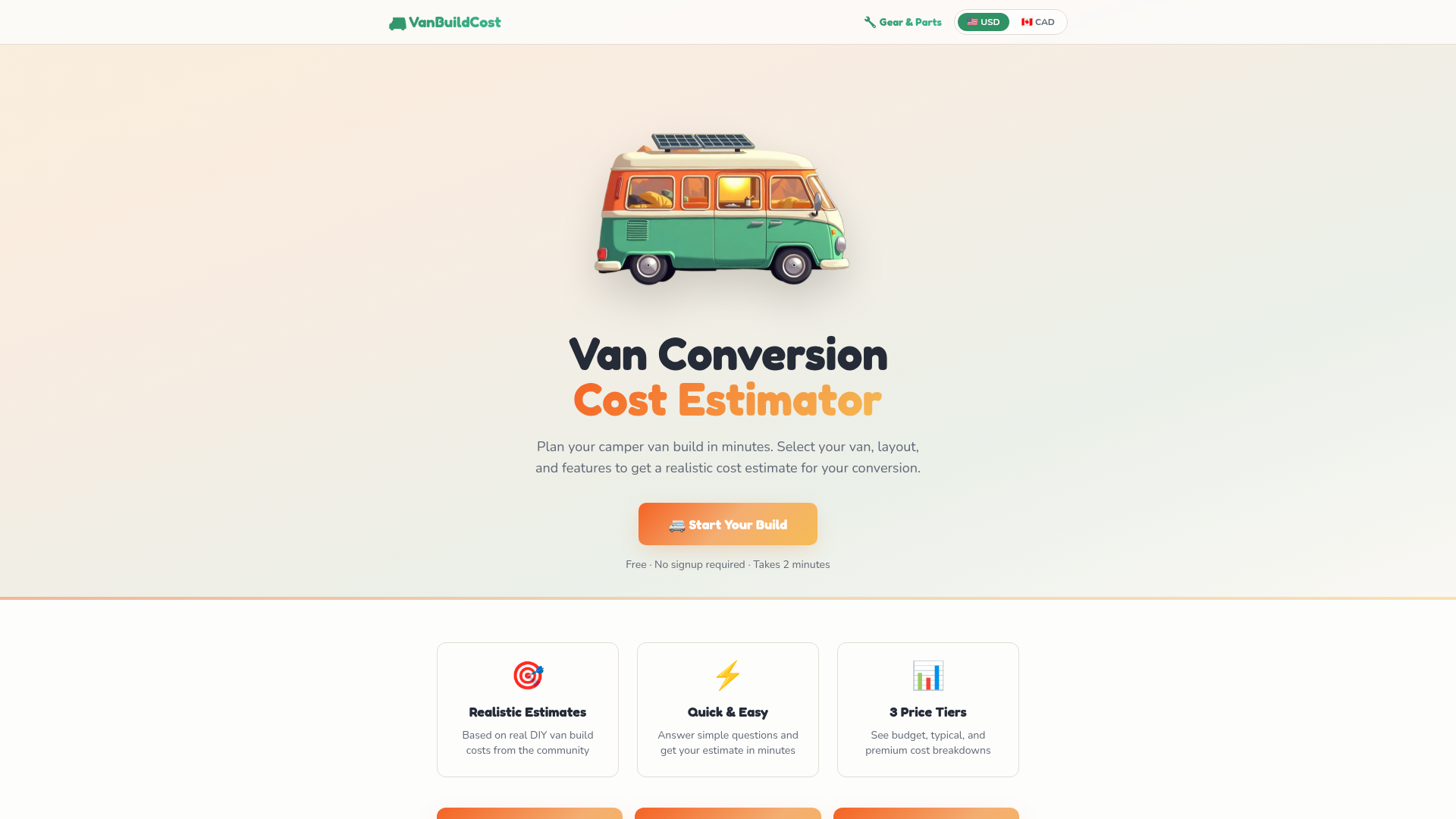 VanBuildCost website screenshot